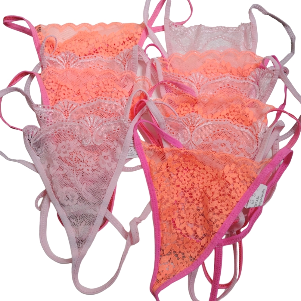 CHUNS Women's Orange Pink Lace Thong Bundle Size Large 11 For $23 NWOT